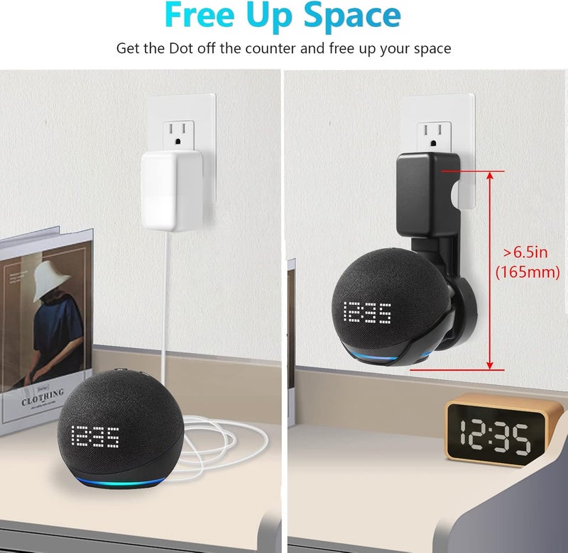 ZUOLACO Wall Mount Holder for Echo Dot 5th Generation, Outlet Hanger Stand for Echo Dot (5th & 4th Gen), Space-Saving Dot Accessories with Built-in Cable Management, Hide Messy Wires, Black - Image 3